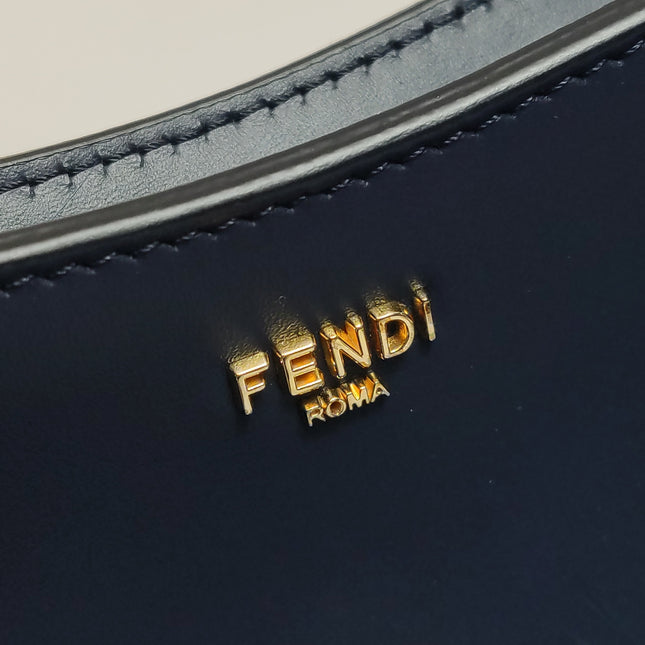 FENDI O Lock Navy Leather and Faux Fur Shoulder Bag