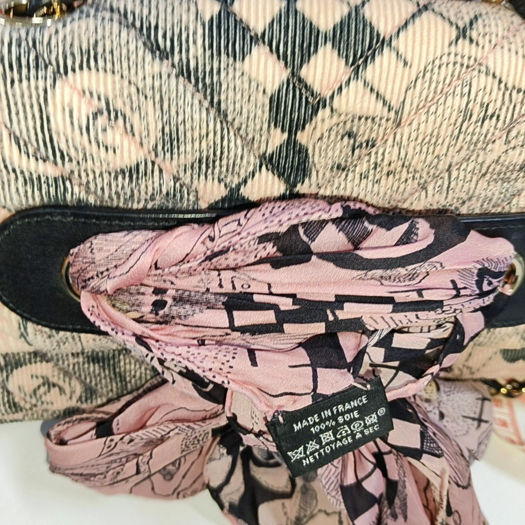 Chanel Pink Camellia Scarf and Calfskin Leather Flap Graphic Print Shoulder Bag, 2018