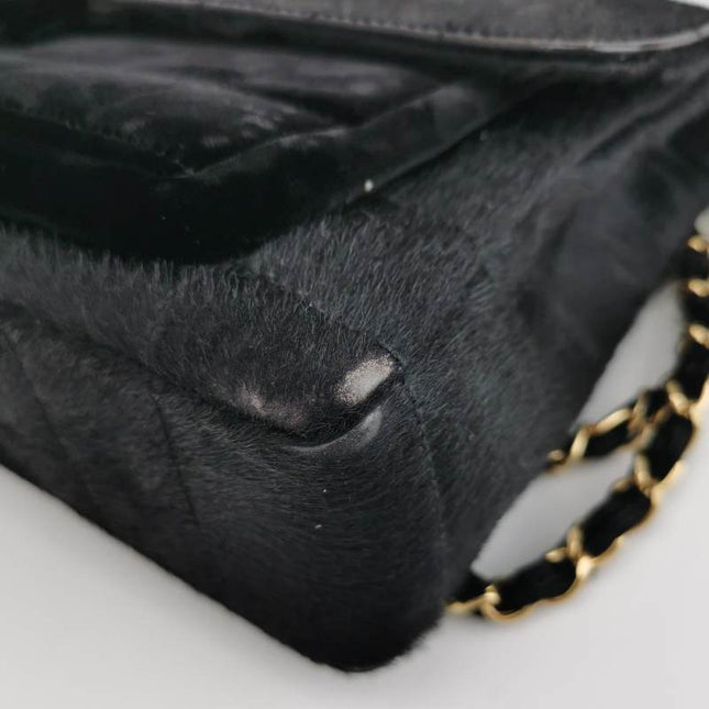 Chanel Large East West Shoulder Bag Rare Black Leather and Pony-style Calfskin