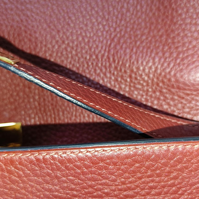 Hermes Kelly 32 Retourne Rouge H Burgundy Clemence Leather Double Ring Gold HW 2004
