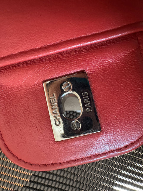 Chanel Classic Flap Single Flap Large Red Lambskin Leather Silver Hardware