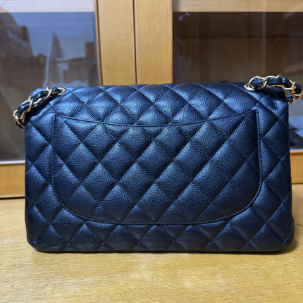 Chanel Classic Flap Jumbo 2012 Black Caviar Leather Double Flap Gold Hardware