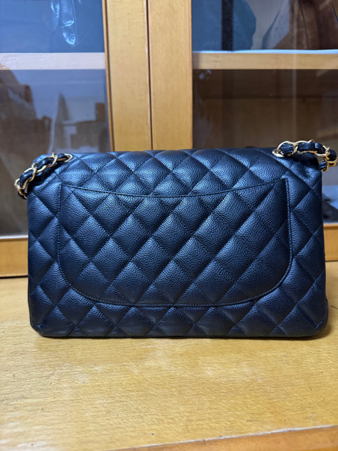 Chanel Classic Flap Jumbo 2012 Black Caviar Leather Double Flap Gold Hardware