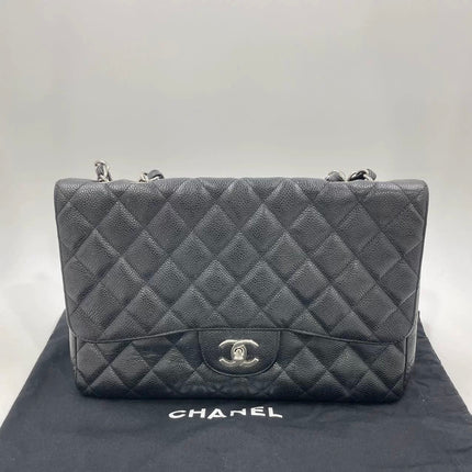 Chanel Classic Flap Jumbo Black Caviar Leather Single Flap Silver Hardware 2006-08