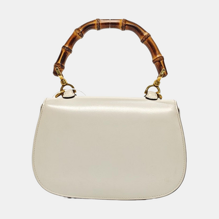 Gucci Bamboo 1947 Top Handle Bag Small White Box Leather Canvas Strap