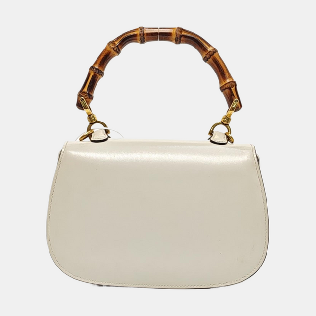 Gucci Bamboo 1947 Top Handle Bag Small White Box Leather Canvas Strap