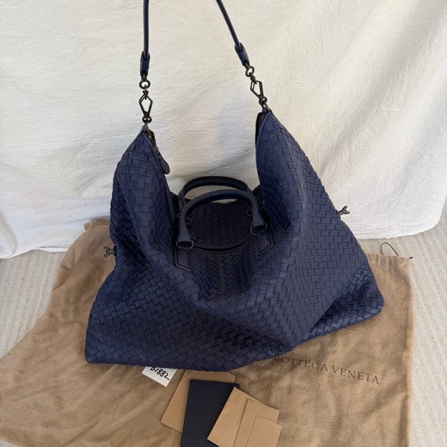 Bottega Veneta Maxi Convertible Tote Navy Leather 50cm