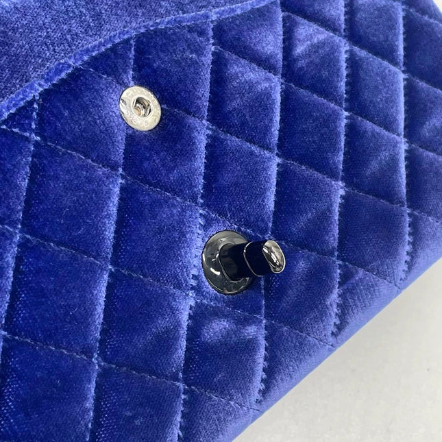 Chanel Classic Flap Medium Royal Blue Velvet Silver Hardware