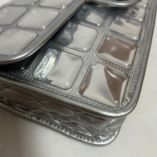 Chanel Ice Cube Chocolate Bar Classic Flap Metallic Silver PVC with Leather