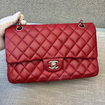 Chanel Classic Flap Medium Red Lambskin Leather with Silver Hardware 2012-13