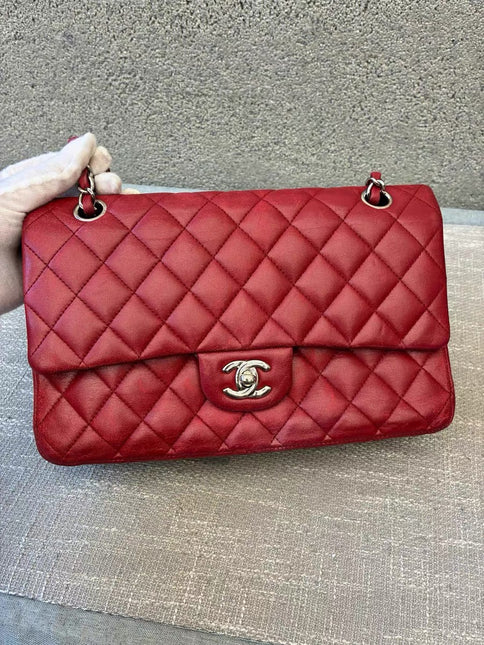 Chanel Classic Flap Medium Red Lambskin Leather with Silver Hardware 2012-13