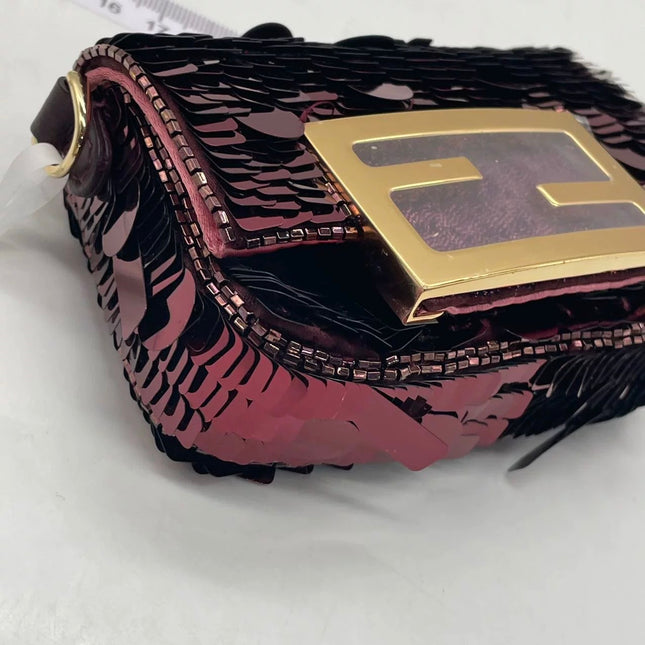 Fendi Nano Baguette Charm Red Sequins Satin Interior Chain Strap