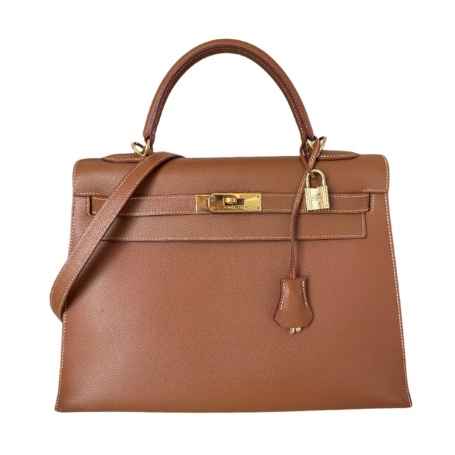 Hermes Kelly 32 Sellier Gold Epsom Leather Gold HW Double Ring 2002-Luxbags