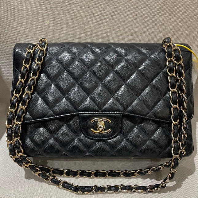 Chanel Classic Flap Jumbo 2012 Black Caviar Leather Double Flap Gold Hardware