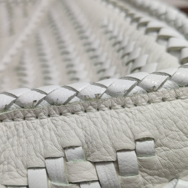 Loewe Puzzle Small Leather Woven Braided White Crossbody Bag