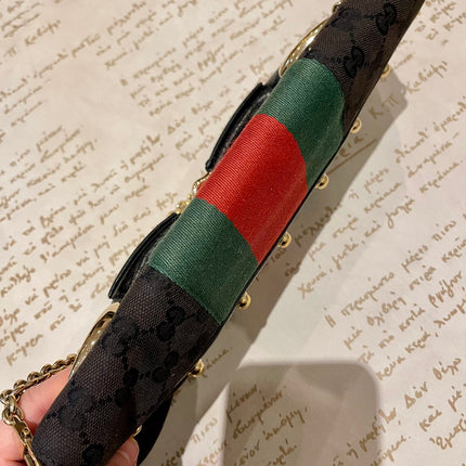 Gucci Horsebit 1955 Cloth Black Monogram Red Web Large Shoulder bag