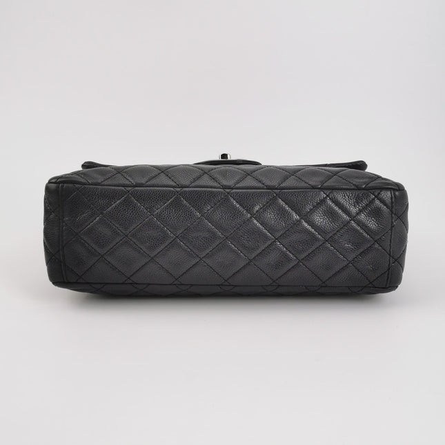 Chanel Classic Flap Maxi Black Soft Caviar Leather Silver-tone Hardware Giant CC Logo