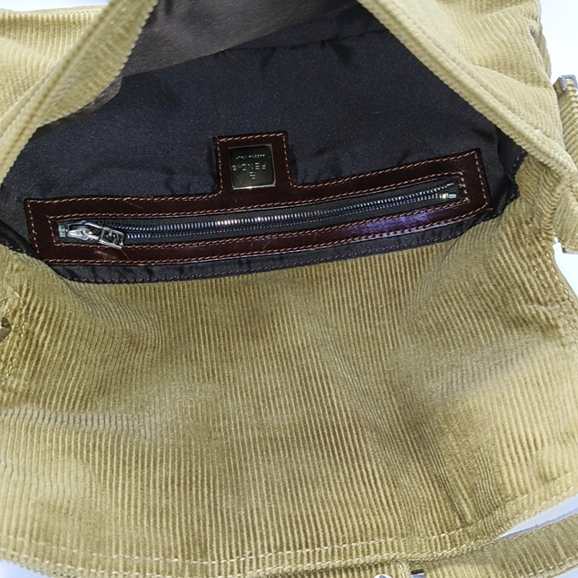 FENDI Baguette Vintage Corduroy Beige Brown Shoulder Bag