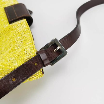 Fendi Lemon Yellow Beaded Top Opening Crossbody Bag