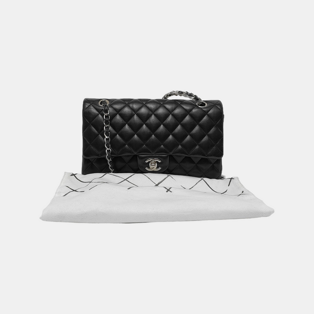 Chanel Timeless Classic Flap Medium Black Lambskin Leather Silver Hardware, 2013-2014