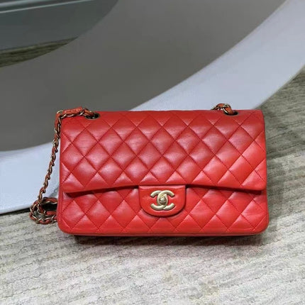 Chanel Classic Flap Medium Red Lambskin Leather with Gold Hardware