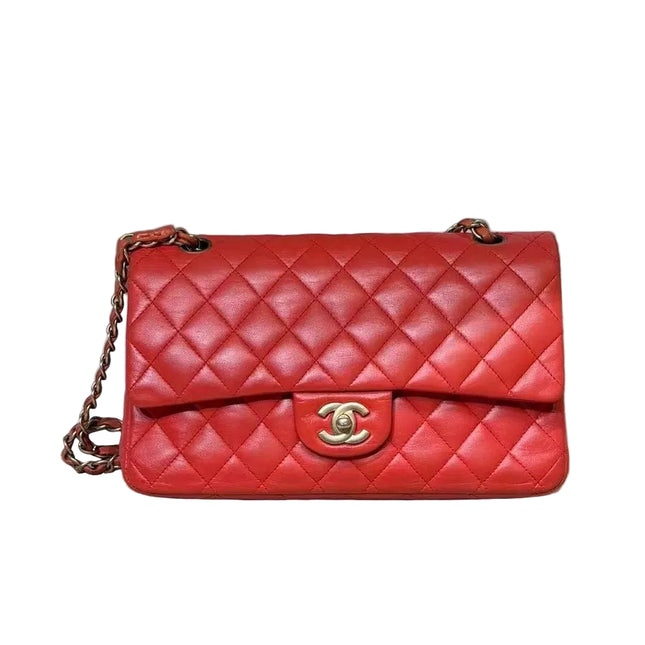 Chanel Classic Flap Medium Red Lambskin Leather with Gold Hardware