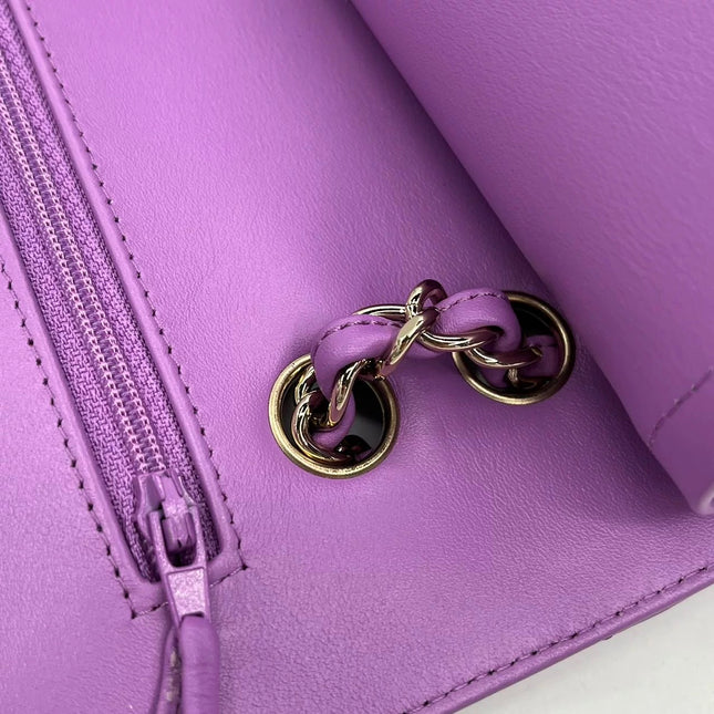 Chanel Classic Flap Medium Lavender Purple Patent Leather Silver Hardware