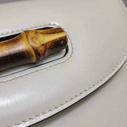 Gucci Bamboo 1947 Top Handle Bag Small White Box Leather Canvas Strap