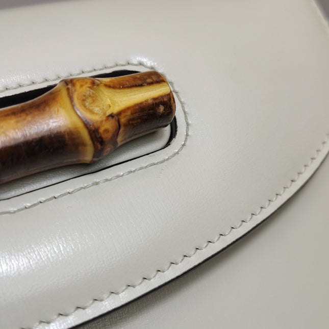 Gucci Bamboo 1947 Top Handle Bag Small White Box Leather Canvas Strap