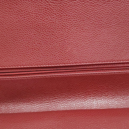 Chanel Classic Flap Jumbo Dark Red Caviar Leather Double Flap Silver Hardware