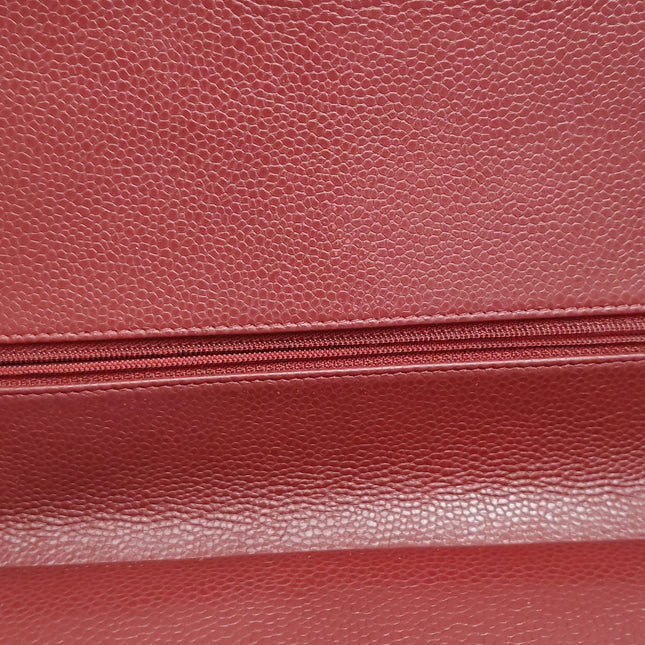 Chanel Classic Flap Jumbo Dark Red Caviar Leather Double Flap Silver Hardware