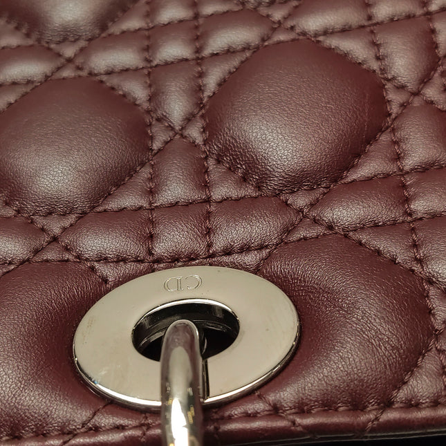 Lady Dior Large Bag Burgundy Lambskin Cannage Leather