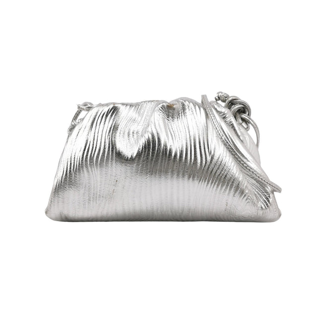 Bottega Veneta Pouch Mini Silver Leather Tree Trunk Pattern Crossbody Bag