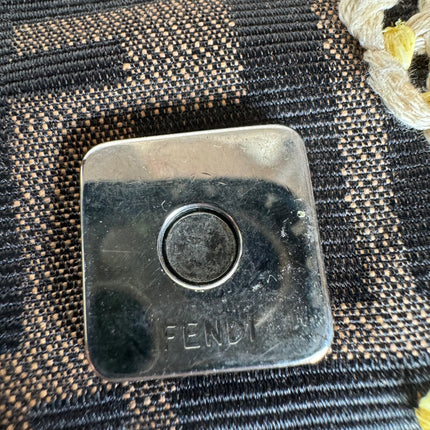 Fendi Baguette Zucca Monogram with Straw Floral Embroidery