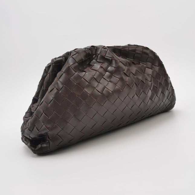 Bottega Veneta Pouch Large Intrecciato Dark Chocolate Brown Calfskin Leather
