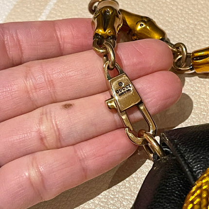 Gucci Horsebit 1955 Large Black Leather Embellished Snake Head Buckle