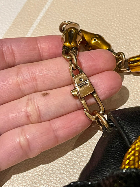 Gucci Horsebit 1955 Large Black Leather Embellished Snake Head Buckle