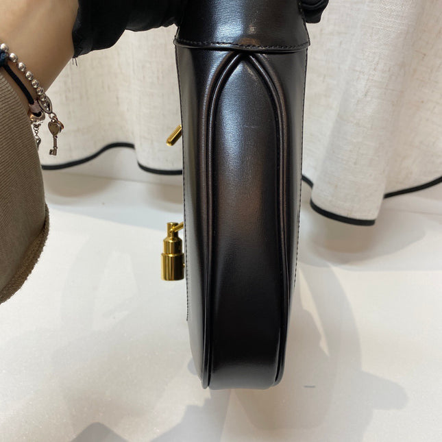 Gucci Jackie 1961 Black Leather Bag Small Piston Lock With Strap