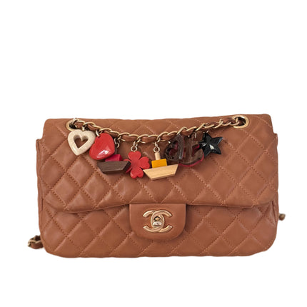 Chanel Seasonal Flap Medium Caramel Tan Brown Leather Valentine Marine Charms-Luxbags