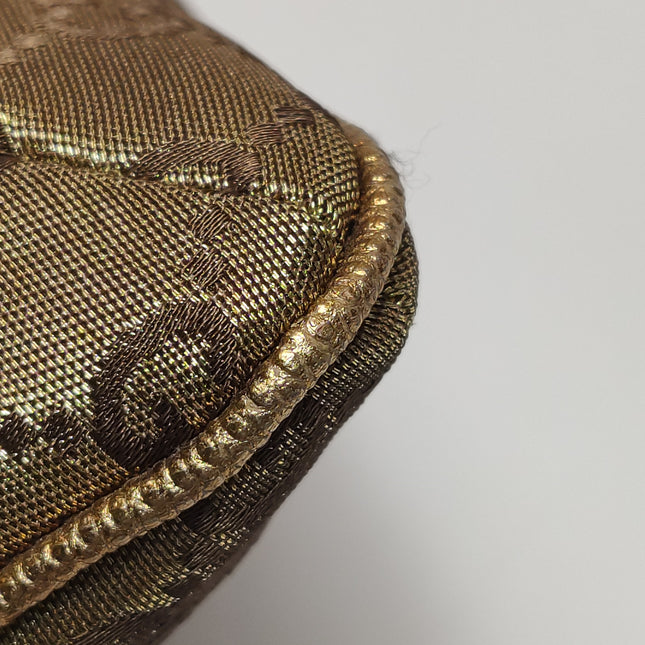 Gucci Clutch Pochette Gold Monogram Canvas and Leather Heart Chain