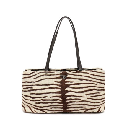 Prada Zebra Print Pony-style Calfskin Leather Brown Shoulder Bag-Luxbags