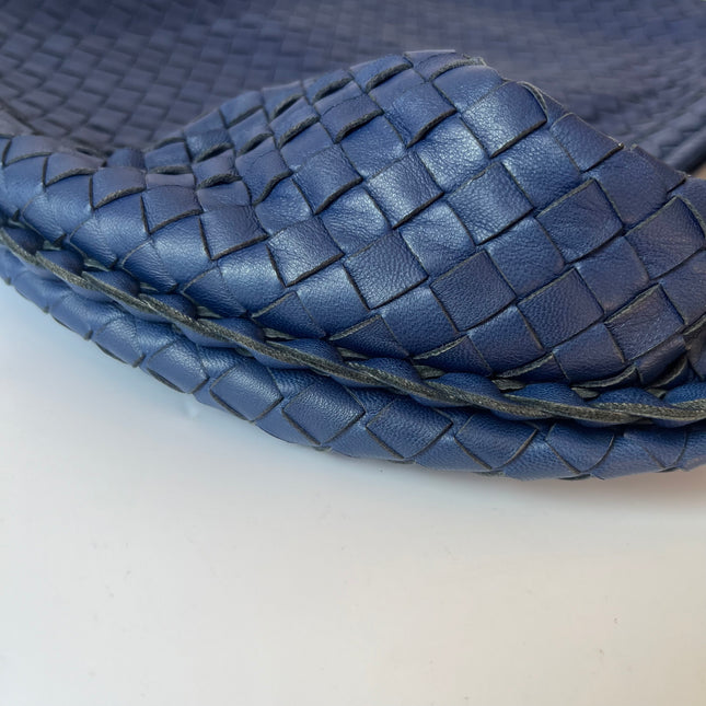 Sold Bottega Veneta Veneta Hobo Medium Navy Intrecciato Leather Bag