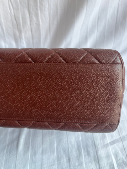 Chanel Vintage Top Handle Kelly Dark Caramel Flap Bag Caviar Leather 24k Gold Plated Hardware, 1996-1997