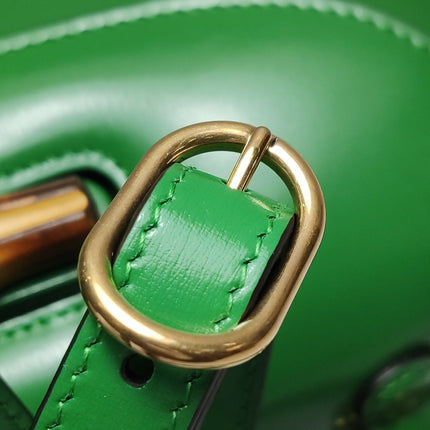Gucci Bamboo 1947 Top Handle Bag Small Green Box Leather Canvas Strap