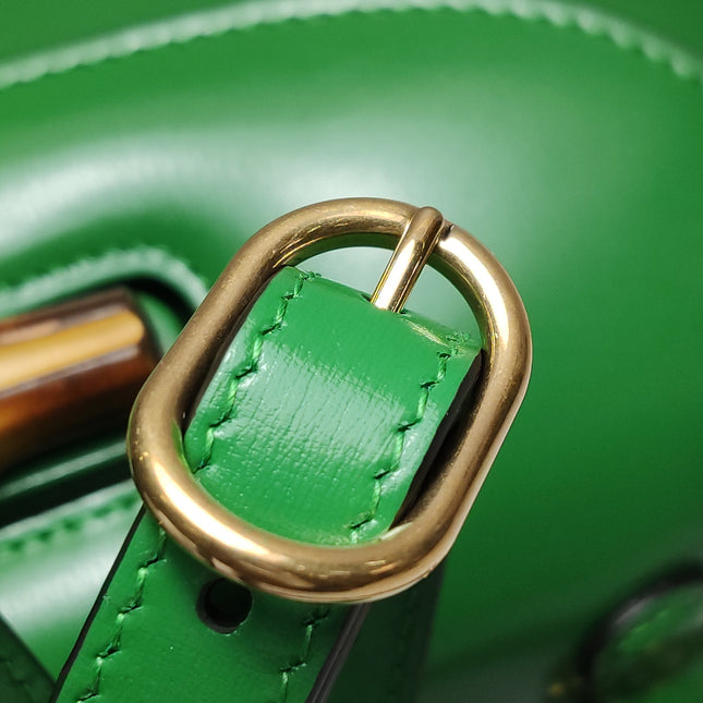 Gucci Bamboo 1947 Top Handle Bag Small Green Box Leather Canvas Strap