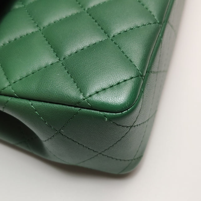 Chanel Classic Flap Mini Rectangular Green Lambskin Leather Silver Hardware