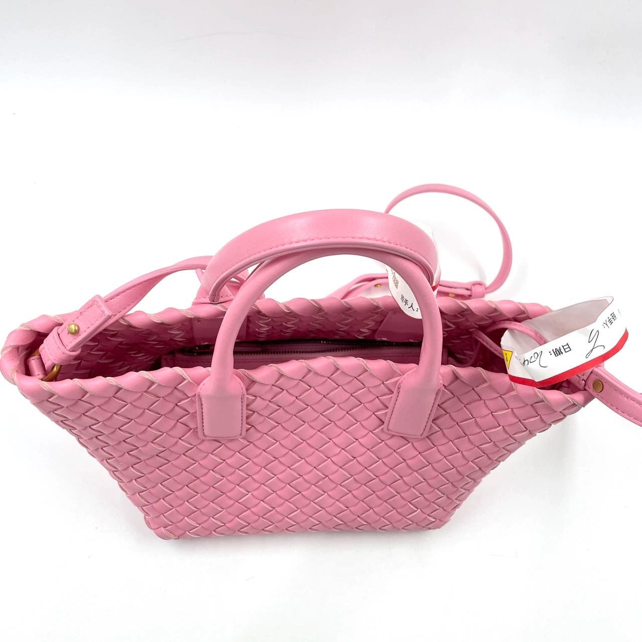 Bottega Veneta Cabat Mini Intreccio Leather Tote Bag Pink