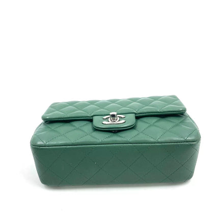 Chanel Classic Flap Mini 2019 Green Lambskin Leather Silver Hardware
