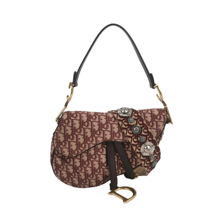 Dior Saddle Medium Burgundy Oblique Monogram Canvas with Strap-Luxbags