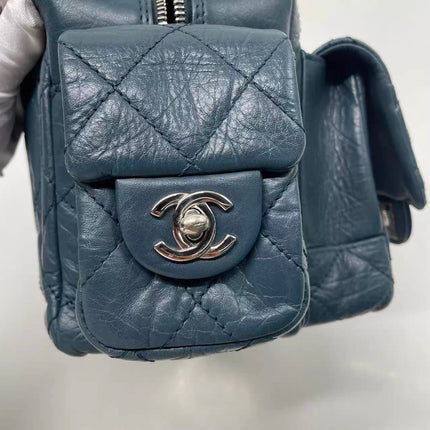 Chanel Cambon Multi-pocket Ligne Reporter Bag Medium Navy Calfskin Leather